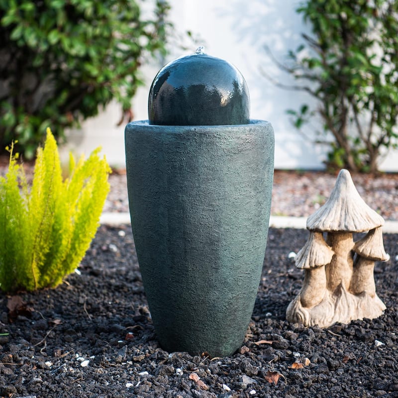 XBrand 25.98"H Modern Round Stone Textured Sphere Water Fountain w/LED Lights, For Indoor/Outdoor, Ball Water Fountain