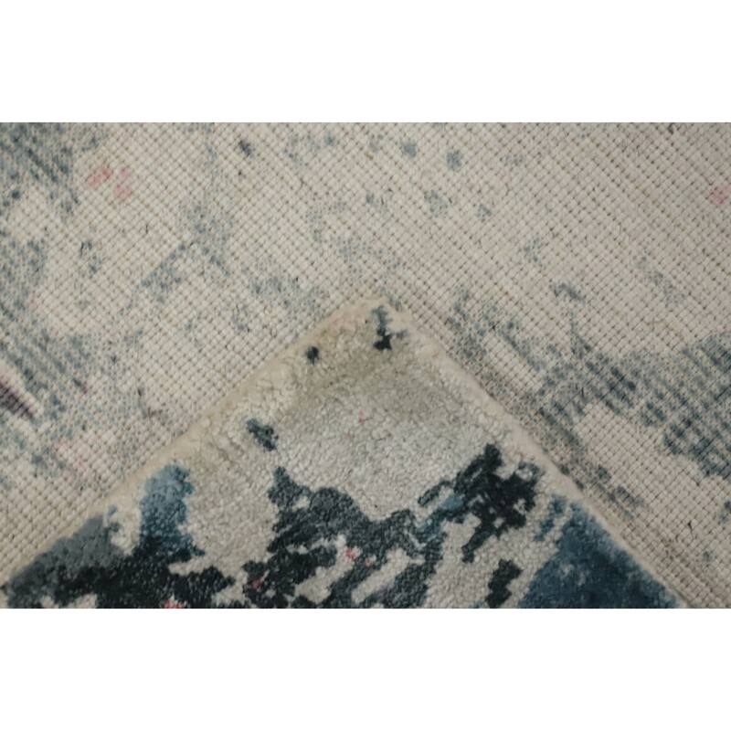 Hand Knotted Oriental Viscose Silk Carpet Modern Pictorial Multi-Colored Abstract Area Rug - 7' 11'' X 5' 8''
