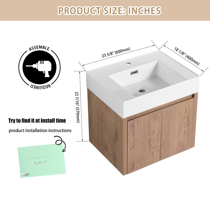 ARTCHIRLY 24"/30"/36" Bathroom Vanity with Sink, Floating Bathroom Vanity with Soft Close Door