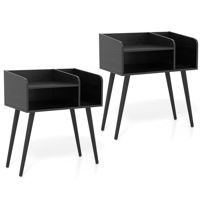 Gymax Set of 2 Mid Century Modern End Table w/ Open Shelves Metal