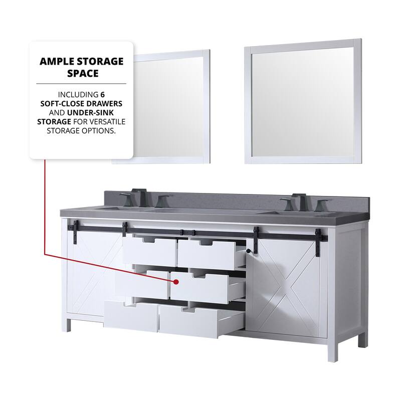 Marsyas Bath Vanity, Grey Quartz Countertop and Mirrors