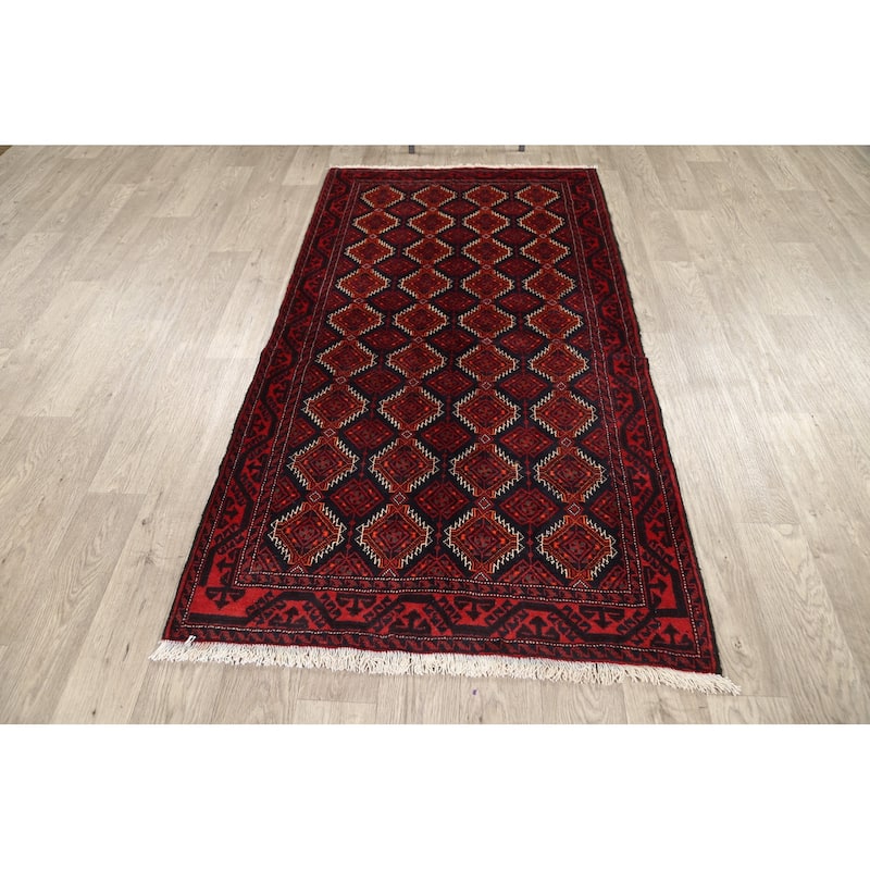 Decorative Geometric Balouch Persian Area Rug Hand-knotted Wool Carpet - 3'4" x 6'4"