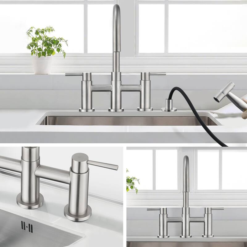 PROOX Double Handle Bridge Kitchen Faucet with Side Sprayer