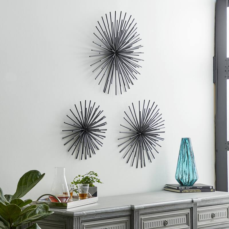 CosmoLiving by Cosmopolitan Metal 3D Starburst Wall Decor (Set of 3) - Silver, Gold, Black, Copper - Black - 16",20",24"W