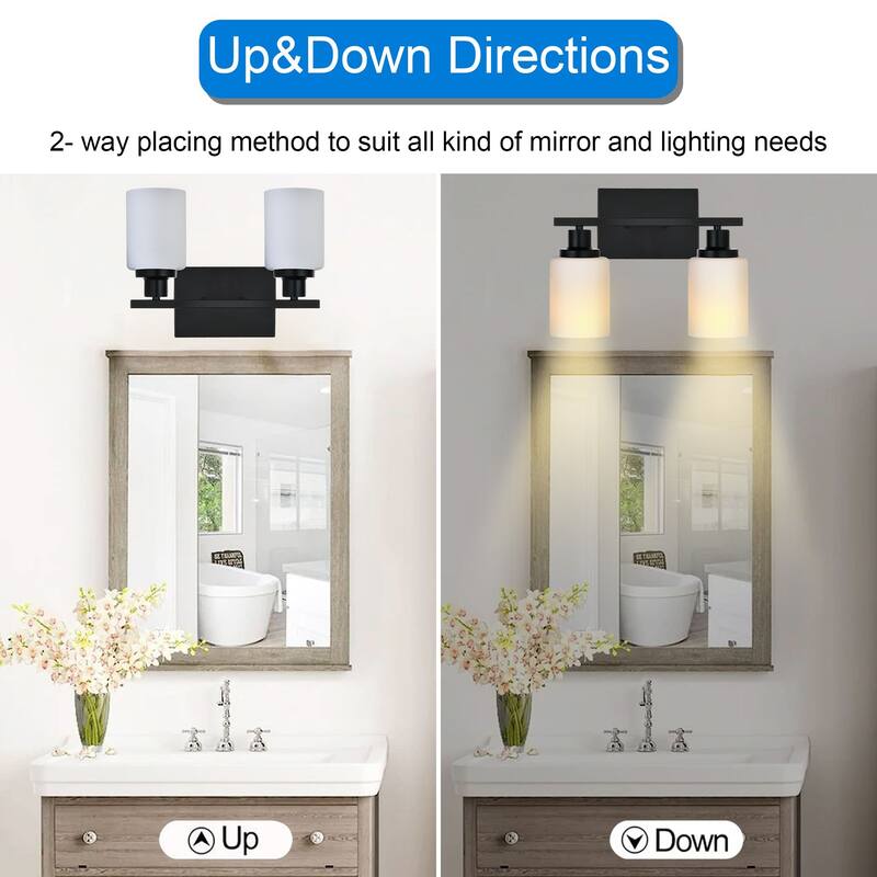 2-Light Bathroom Light Fixtures Brushed Brass 6-Light Bathroom Vanity Light, Bathroom Lights Over Mirror with Milky Glass Shade