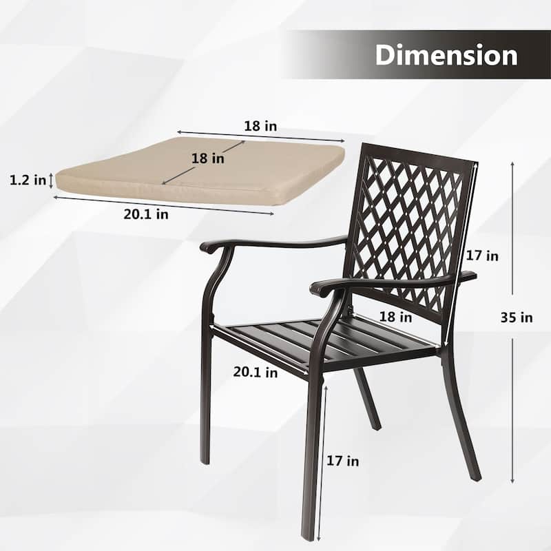 Aoodor Outdoor Patio Metal Stackable Dining Chairs 2-Piece Set with Curved Armrests and Strapped Seat Cushions