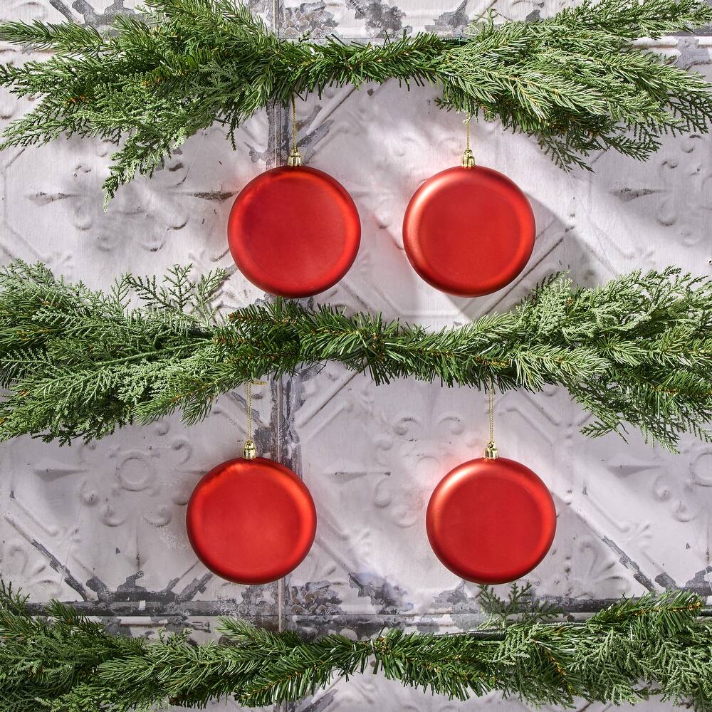 120mm Shatterproof Plastic Matt Round Disk Ornament Set of 4