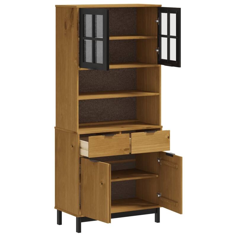 vidaXL Highboard with Glass Doors FLAM 31.5"x15.7"x70.9" Solid Wood Pine - 31.5" x 15.7" x 70.9"