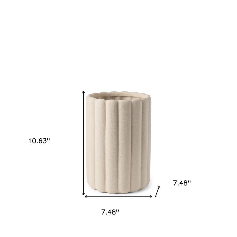 11" Beige Cylinder Ribbed Texture Ceramic Table Vase - 7.48