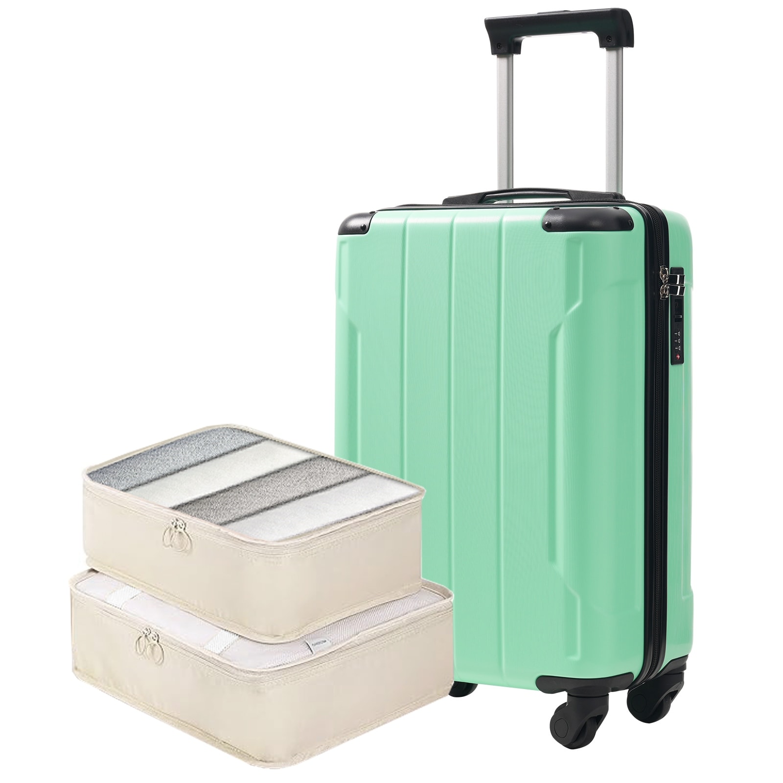 20-Inch Hardshell Carry-On Luggage, Lightweight Durable ABS Suitcase with Spinner Wheels, Built-in TSA Lock, 2 Packing Cubes