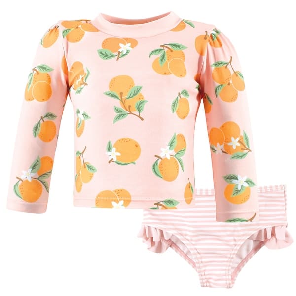 slide 1 of 1, Hudson Baby Girls Swim Rashguard Set, Citrus Orange 12-18 Months - Citrus Orange