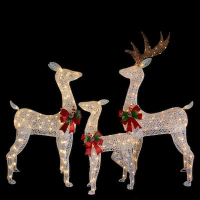 Set of 3 LED Lighted Glittered Reindeer Family Outdoor Christmas Decorations - 5'