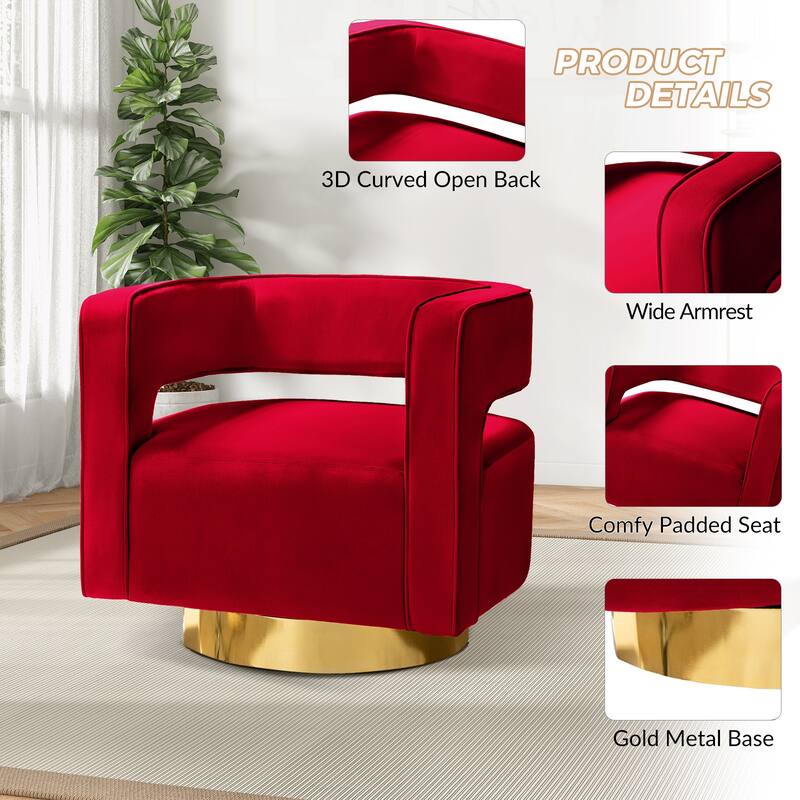 Carisa Modern Upholstered Swivel Open-Back Barrel Chair with Golden Base by HULALA HOME