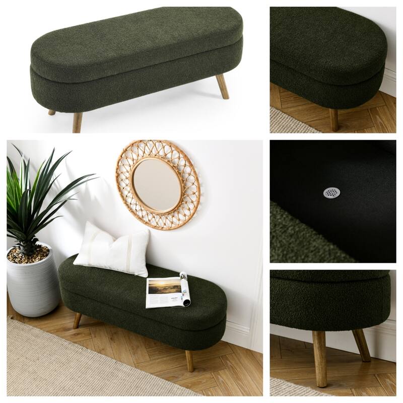 Modern Ottoman Oval Storage Bench with Rubber Wood Legs