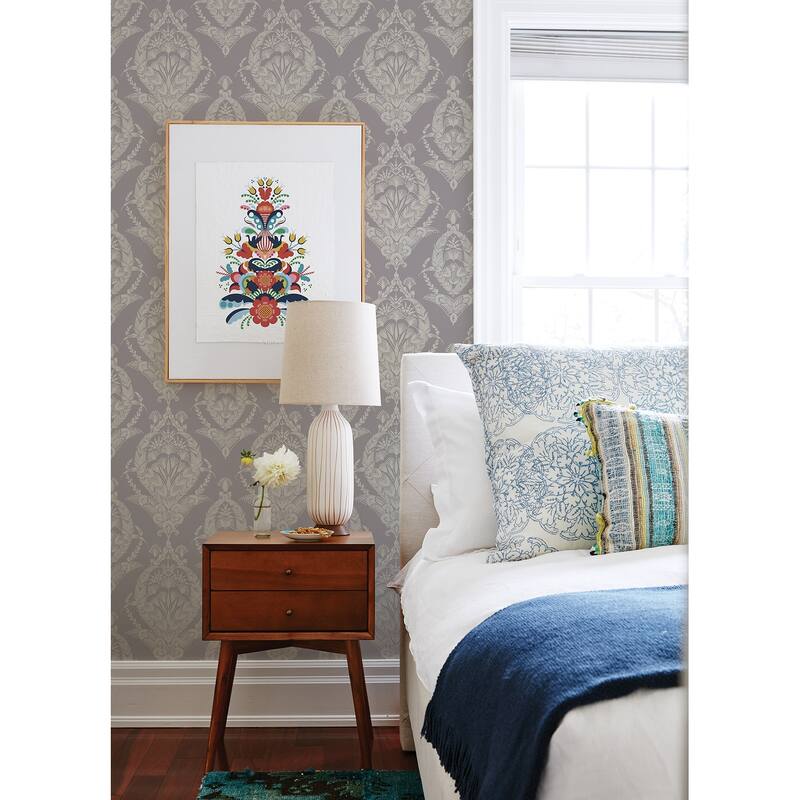 A-Street Prints Arlie Lavender Botanical Damask Wallpaper