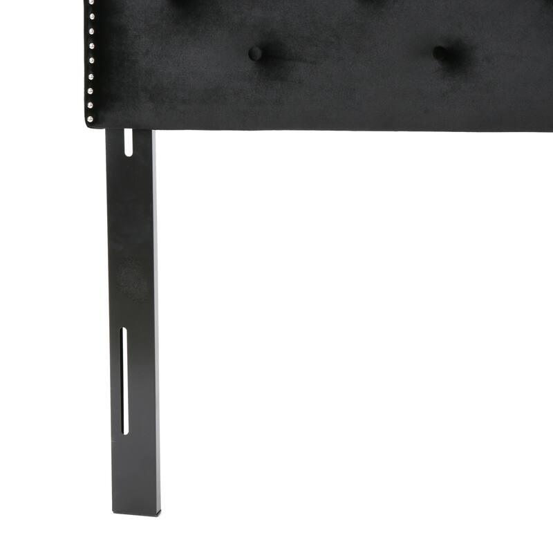 Queen Size Upholstered Headboard with Button Tufted Design, Nailhead Trim, and Adjustable Height