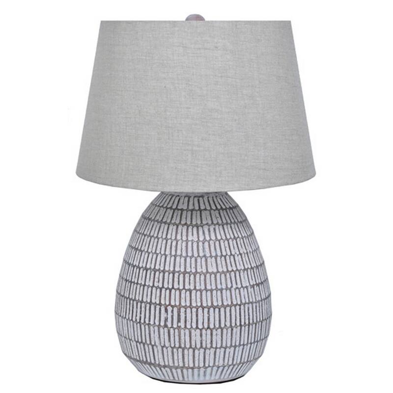 Gyen 29 Inch Table Lamp, Antique White Pattern Pot Base, Gray Empire Shade