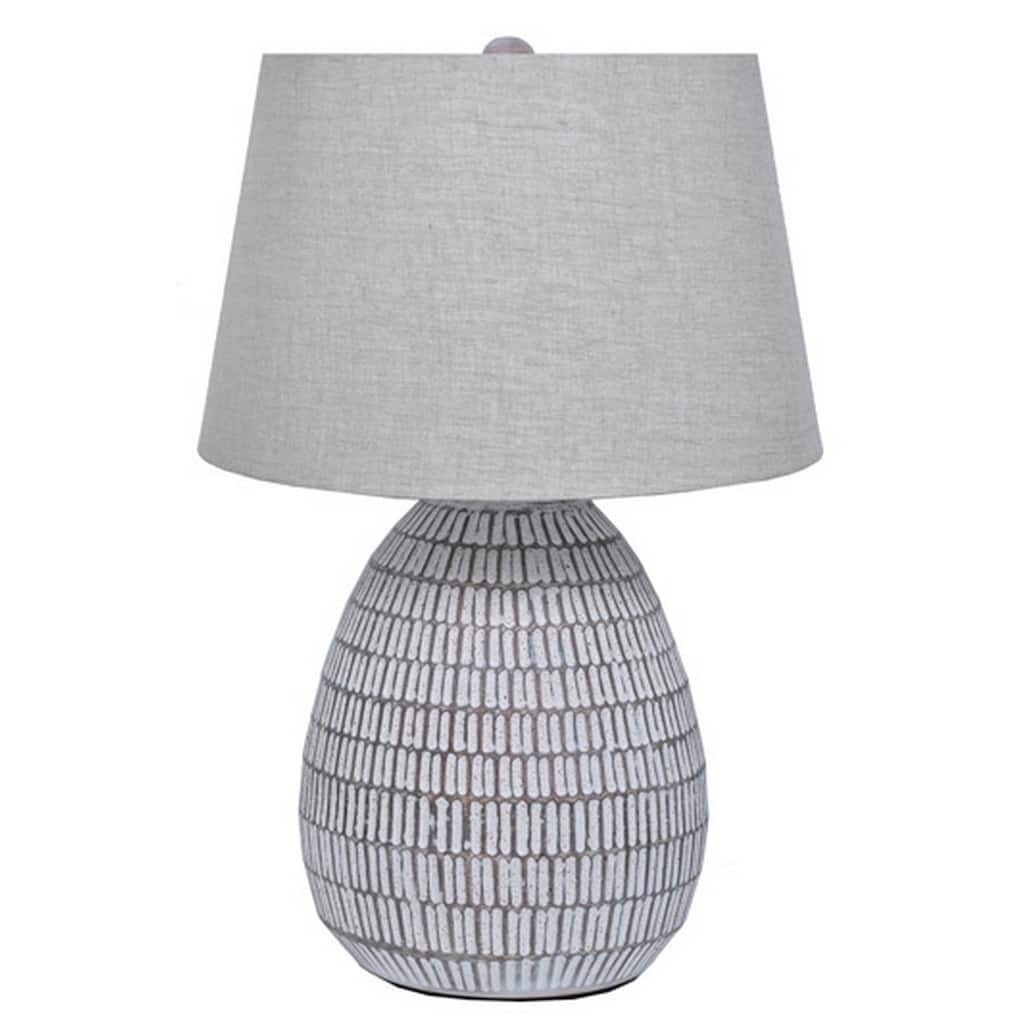 Gyen 29 Inch Table Lamp, Antique White Pattern Pot Base, Gray Empire Shade