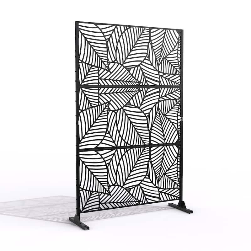 Black Metal Free Standing Outdoor Privacy Screen for Patio Garden - 01 Black