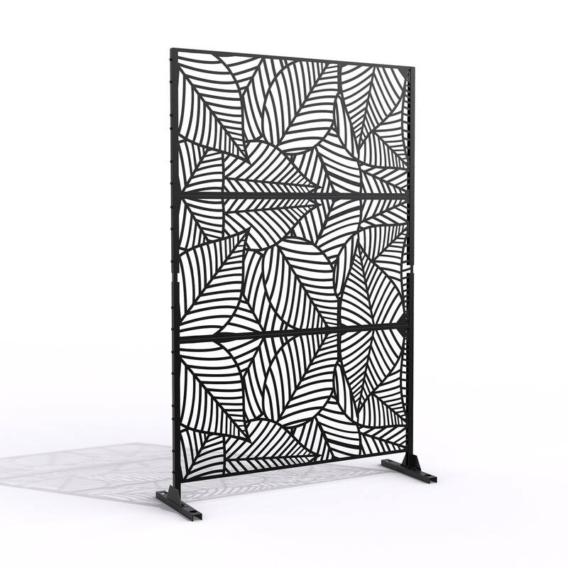 Outdoor Free Standing Metal Privacy Screen - Perilla - Black-Perilla