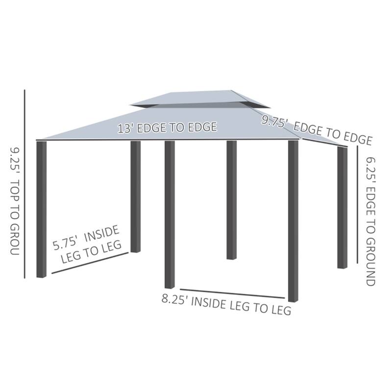 Extra Large Two Tier Canopy Gazebo in Sage Gray with Powder Coated Steel Frame and PA Coated Polyester Canopy