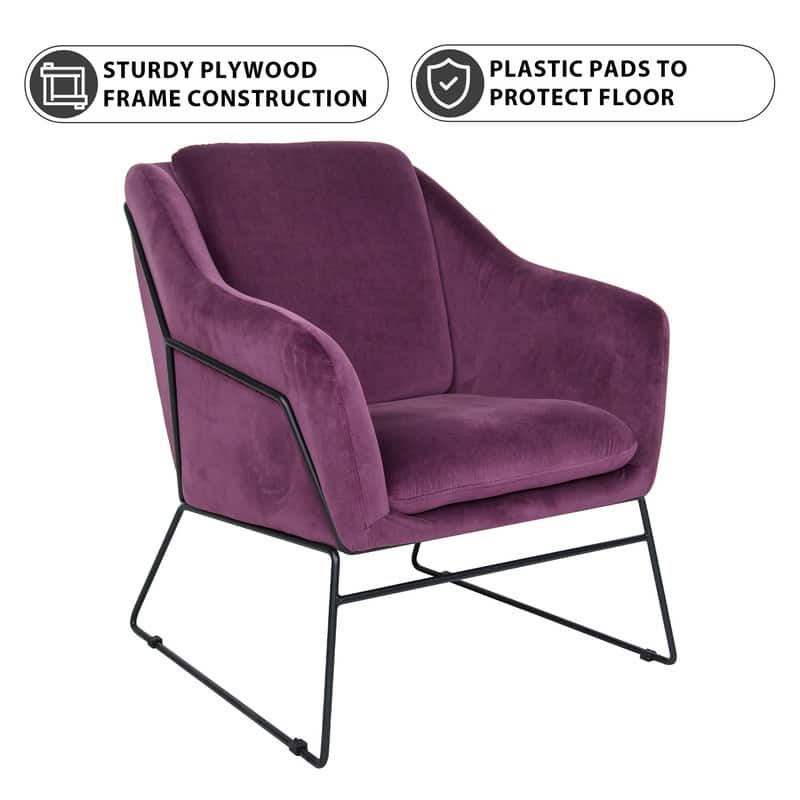 Harmony Mid-Century Velvet Upholstered Accent Arm Chair with Metal Frame & Plush Cushion for Home Office, Living Room, & Bedroom