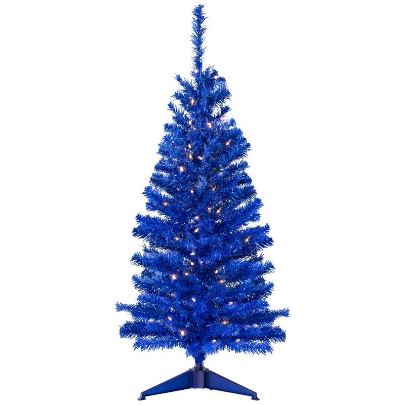 Pre-Lit Medium Artificial Pine Christmas Tree - 4' - Royal Blue - Clear Lights - 4 Foot