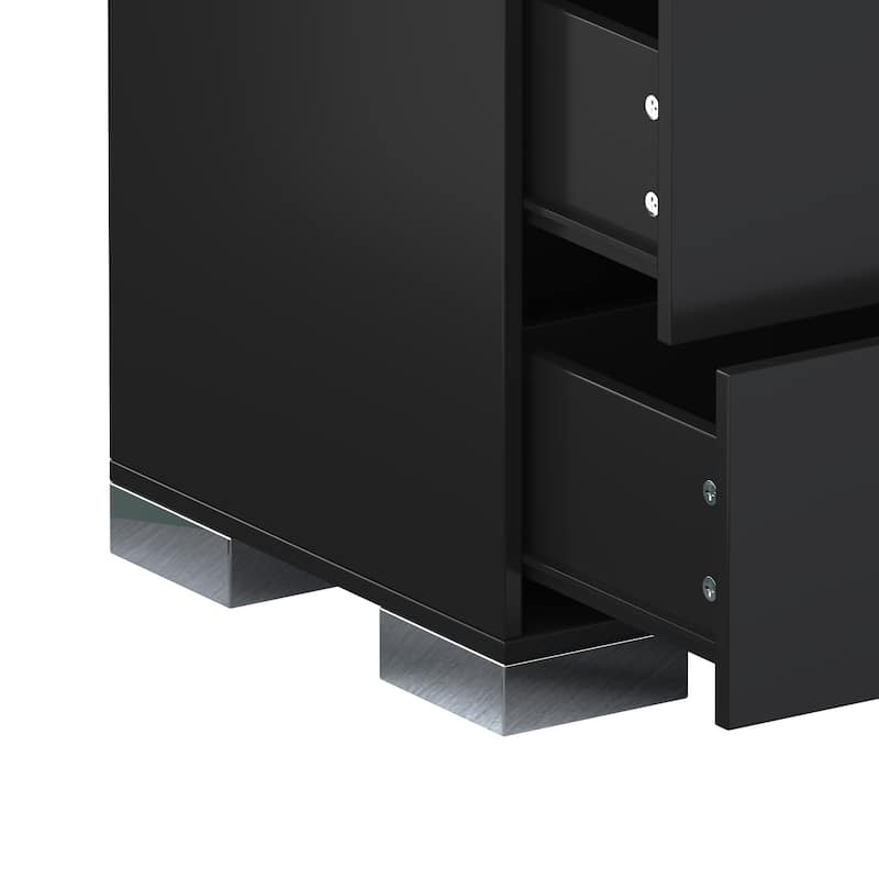 23.3" Elegant Nightstand Classic Bedside Storage with Metal Foot and 2 Drawers