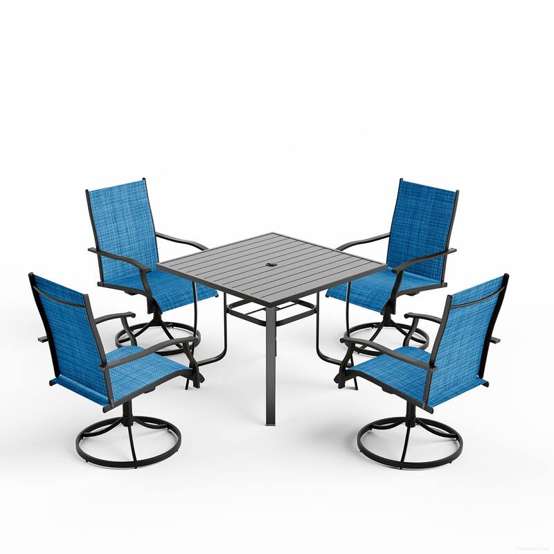 5/7/9-Piece Outdoor Dining Set with 360°Swivel Rocking Chairs, Textilene Seats, Ultra-Comfort Patio Furniture w Umbrella Hole
