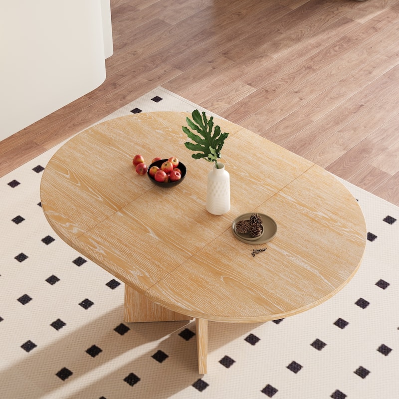 Roomfitters Extendable Oval Dining Table, Modern Wood Kitchen Table with Sculptural Arched Pedestal Base, Seats 4-6