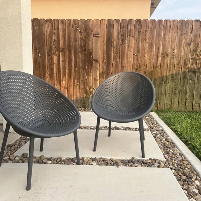 Set of 2 Modern Plastic Lounge Chair Plastic Legs with Polka Dots Spot Breathable for Patio Indoor Outdoor Use