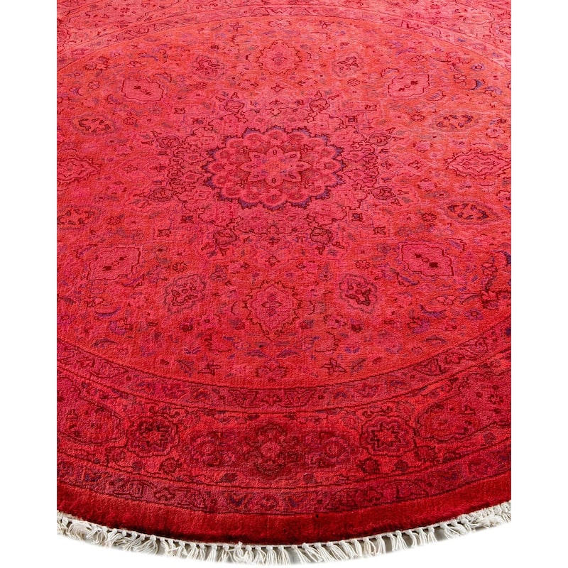 Overton Hand Knotted Wool Vintage Inspired Modern Contemporary Overdyed Pink Round Area Rug - 4' 3" x 4' 3"