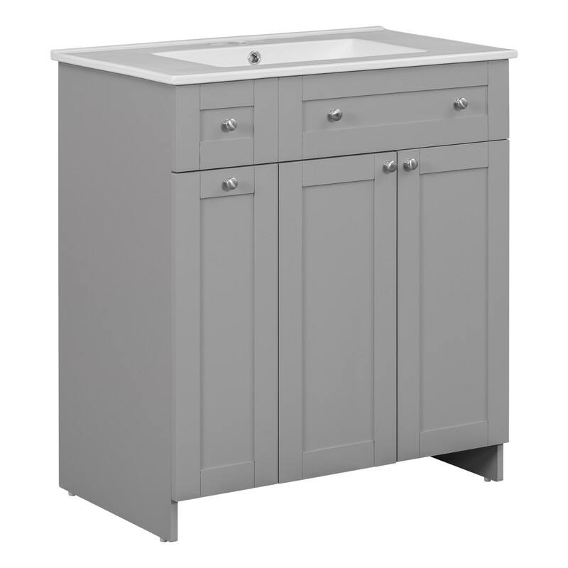Modern 30-Inch Bathroom Vanity Cabinet with Easy-to-Clean Resin Integrated Sink in Blue