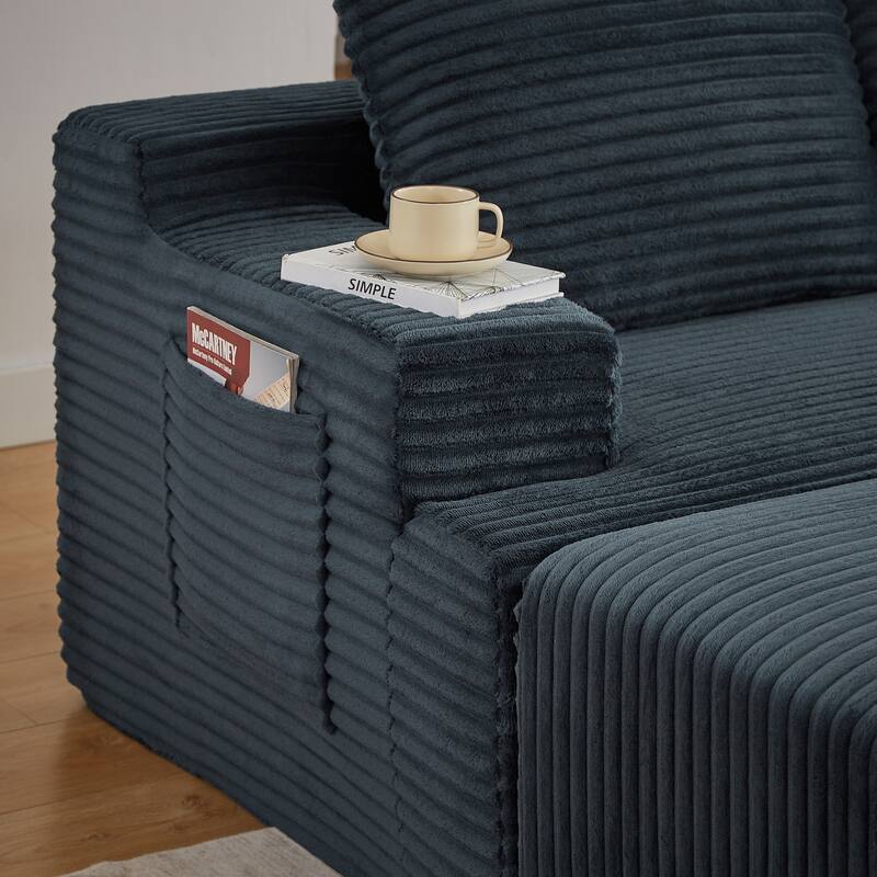 Corduroy Upholstery Cloud Modular Sectional Sofa with Chaise and Pillows, All-Foam Compression Design