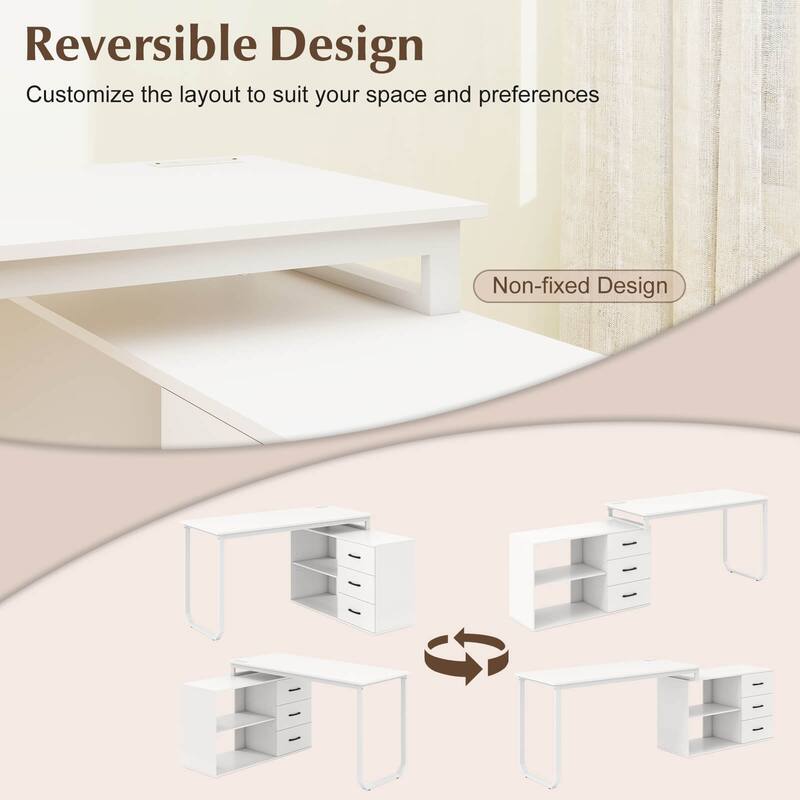 Costway L-Shaped Desk with Power Outlet 55" Reversible Computer Desk