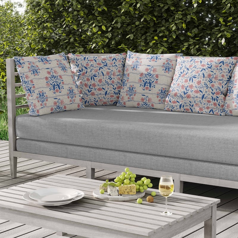 Sophisticated Floral Indoor/Outdoor Reversible Throw Pillow Blue and Pink