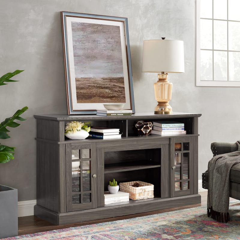 Wooden Media TV Stand, Multifunctional Entertainment Center, Console Table with 2 Glass Door & Adjustable Shelves