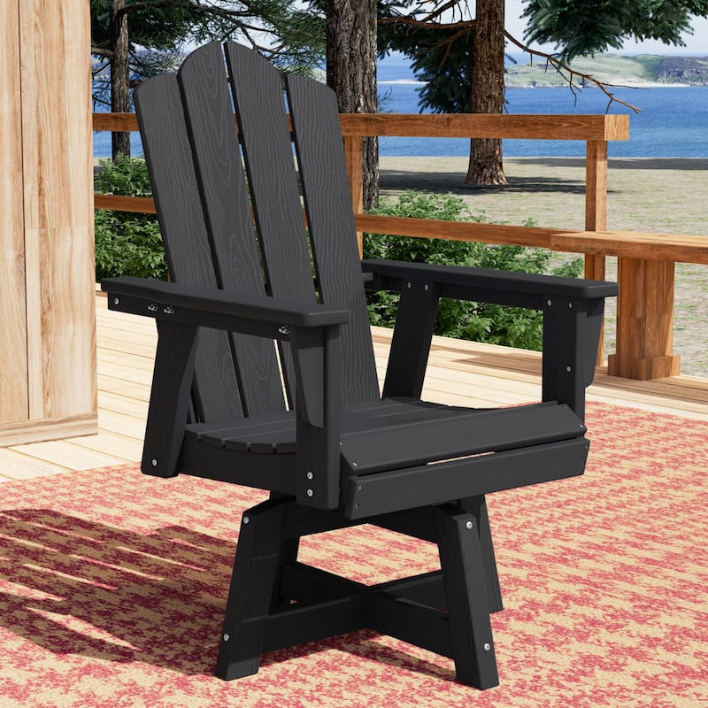 360 Degree Swivel Patio Dining Chair All Weather HDPE Slatted Seat - N/A - Black