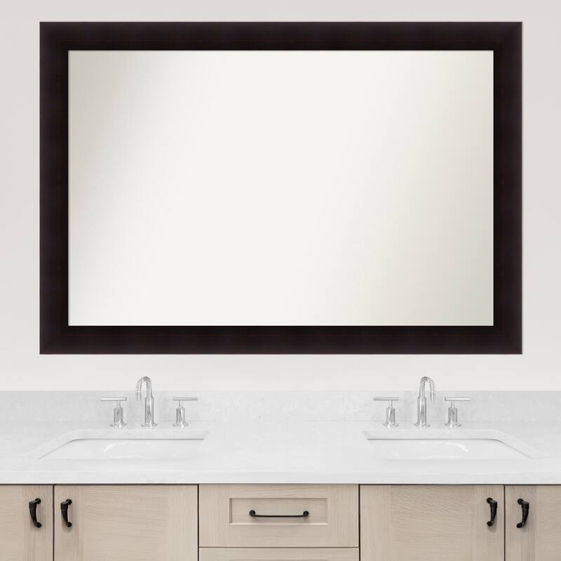 Portico Espresso Framed Non-Beveled Custom Wall Mirror, Bathroom Vanity Mirror