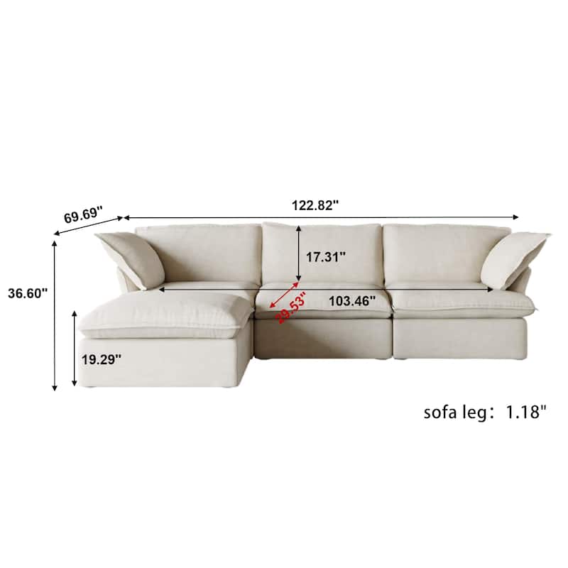 L-shaped Linen Upholstered Sectional Sofa with Ottoman for Living Room