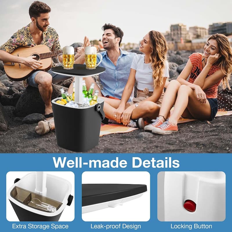 Portable Cooler Bar Table w/ Handle Bottle Opener & Lift Top Lid