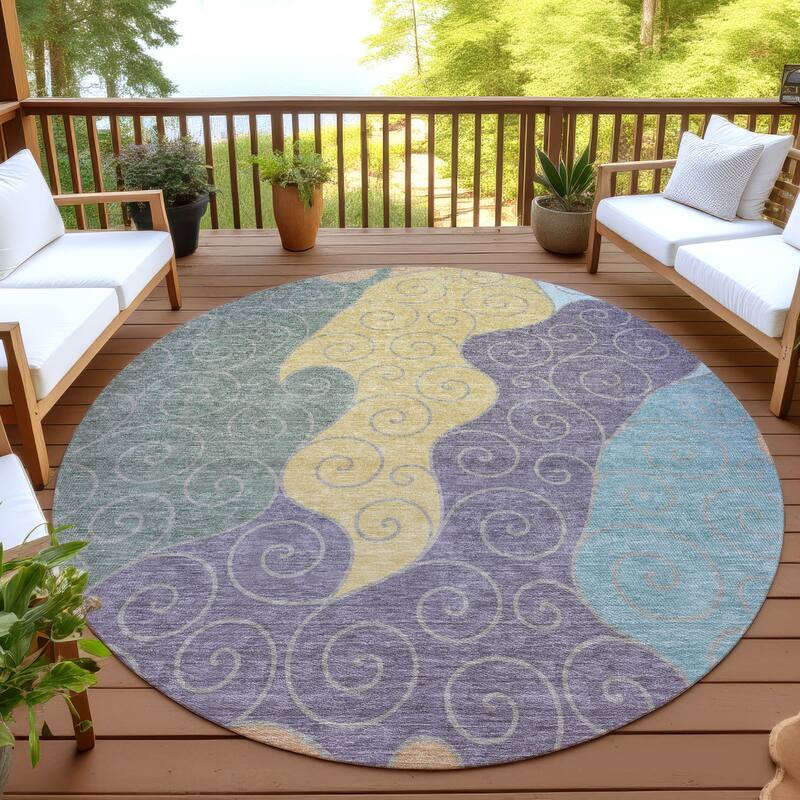 Machine Washable Indoor/ Outdoor Swirly Chantille Rug - Basil - 8' x 8'