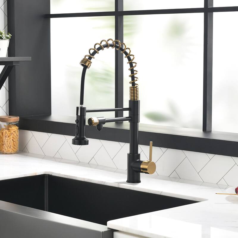 Modern Kitchen 2-Function Sink Faucet With Pull Down Sprayer - 8.8''W x 19.6''H