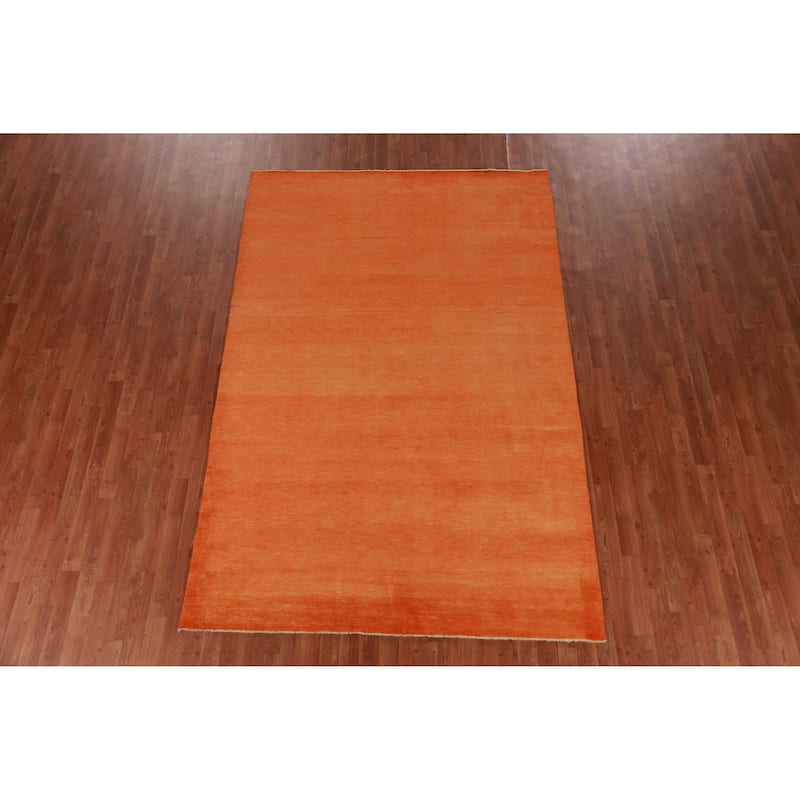 Hand Knotted Oriental 100% Wool Carpet Modern Solid Oranges & Rust Gabbeh Area Rug - 9' 2'' X 6' 0''