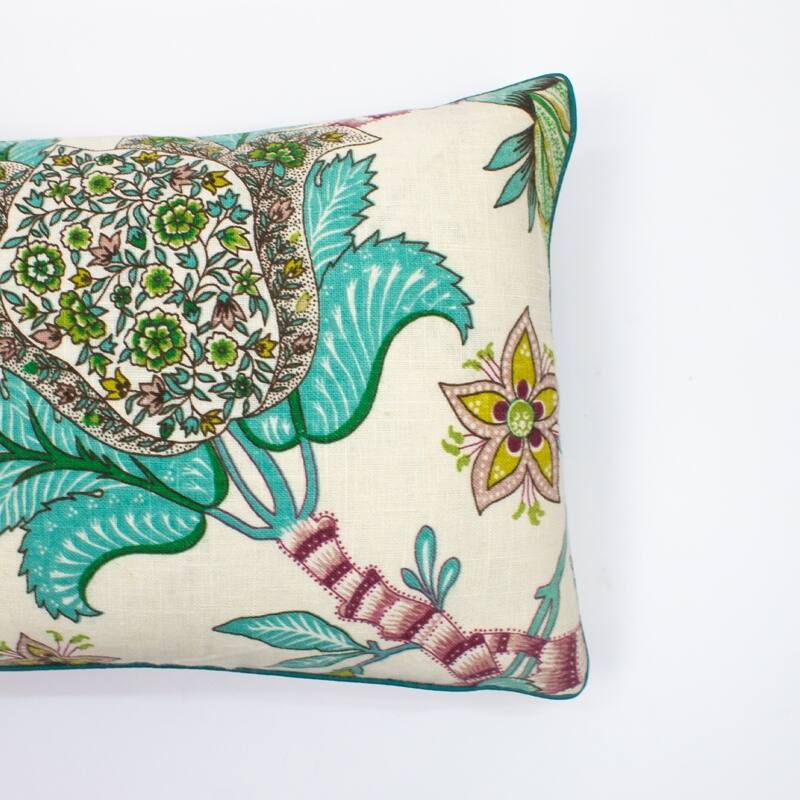 Jiti Indoor Jade Tropical Floral Patterned Cotton Decorative Rectangle Lumbar Pillows Cushion for Sofa Chair 12 x 20