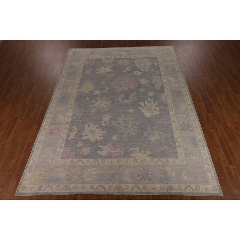 Vegetable Dye Gray Oushak Turkish Area Rug Handmade Wool Carpet - 9'3"x 12'6"