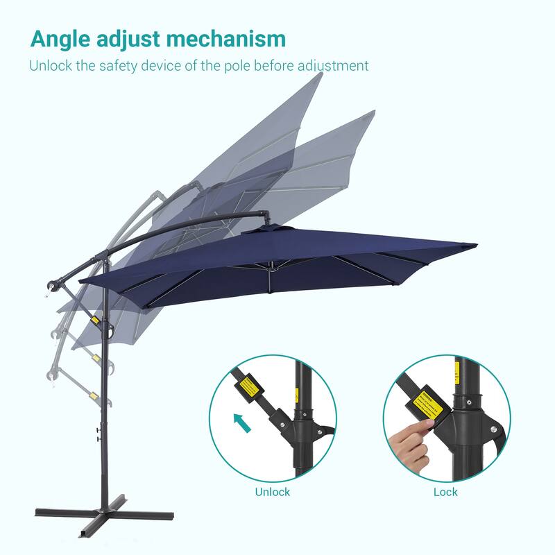 BONOSUKI 8.2x8.2ft Offset Patio Umbrella Hanging Umbrella w/Steel Ribs