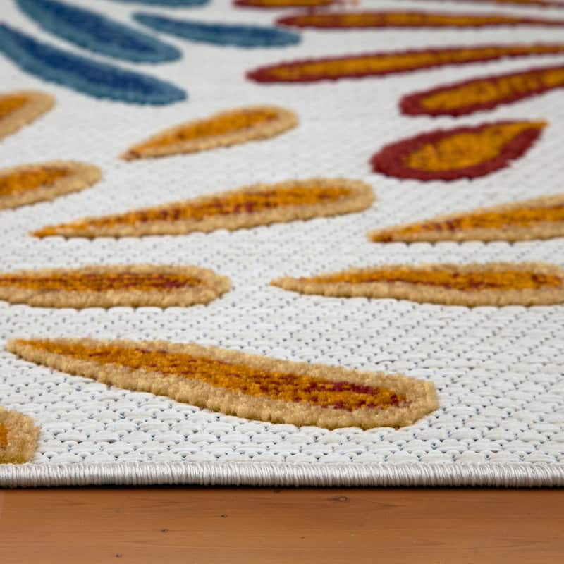 Leick Home Beam Flower Indoor Outdoor Area Rug Rectangle 5'X8' With Non-Slip Rug Pad - 5' x 8'