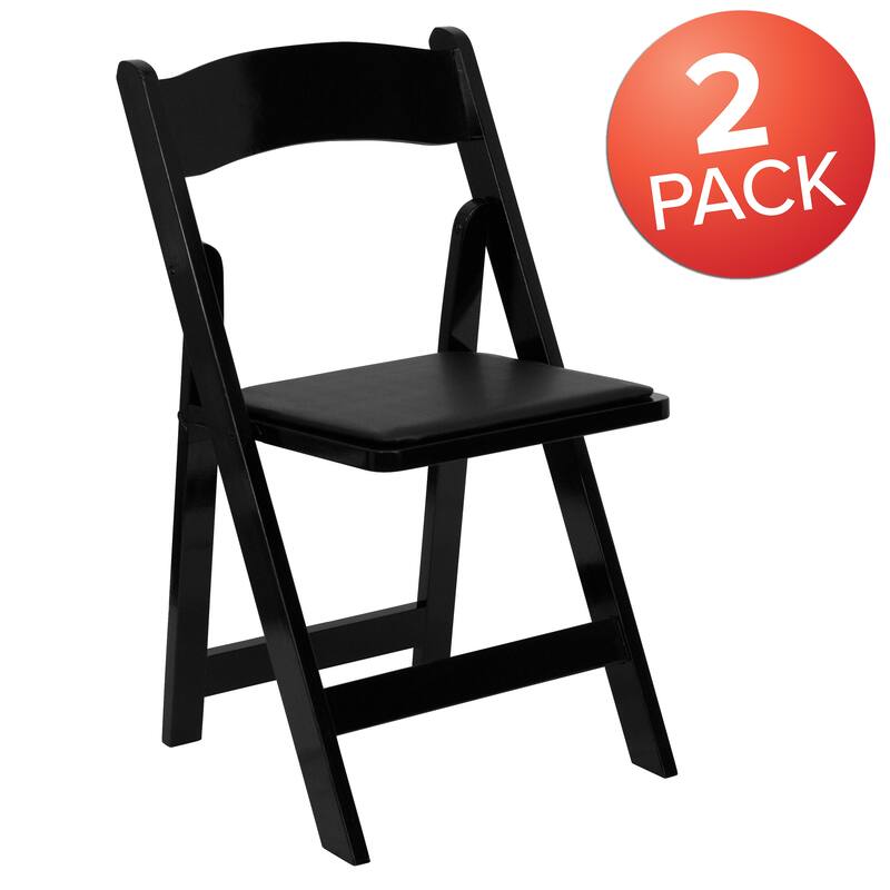 Wood Folding Chair with Vinyl Padded Seat (Set of 2)