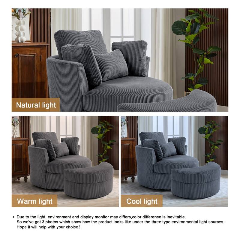 41" W Oversized Accent Barrel Swivel Chair with Moon Storage Ottoman